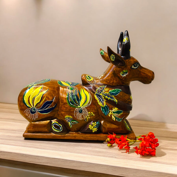 wooden hand arved and painted bull