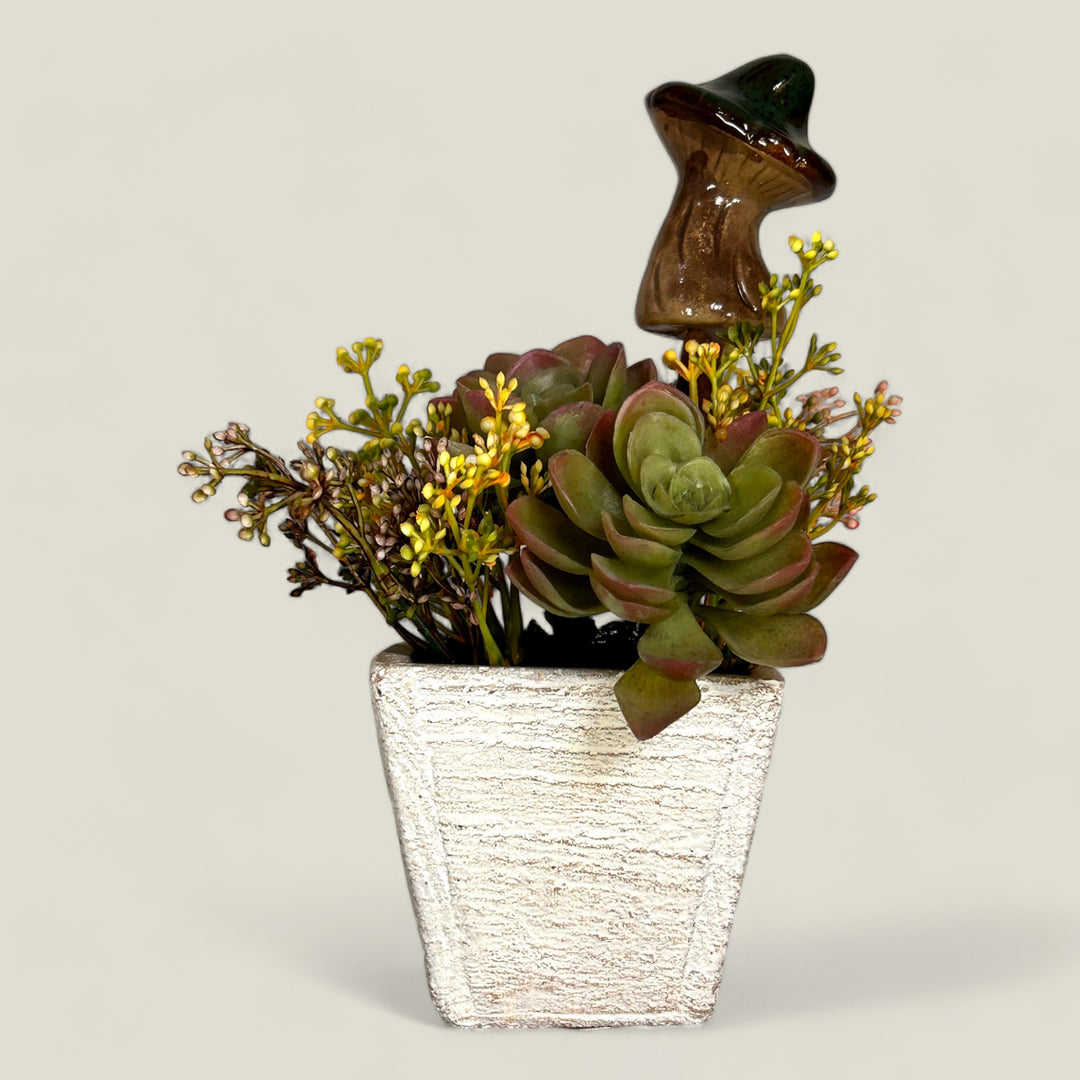 Cute Ceramic Pot with Faux Plants Design - 2