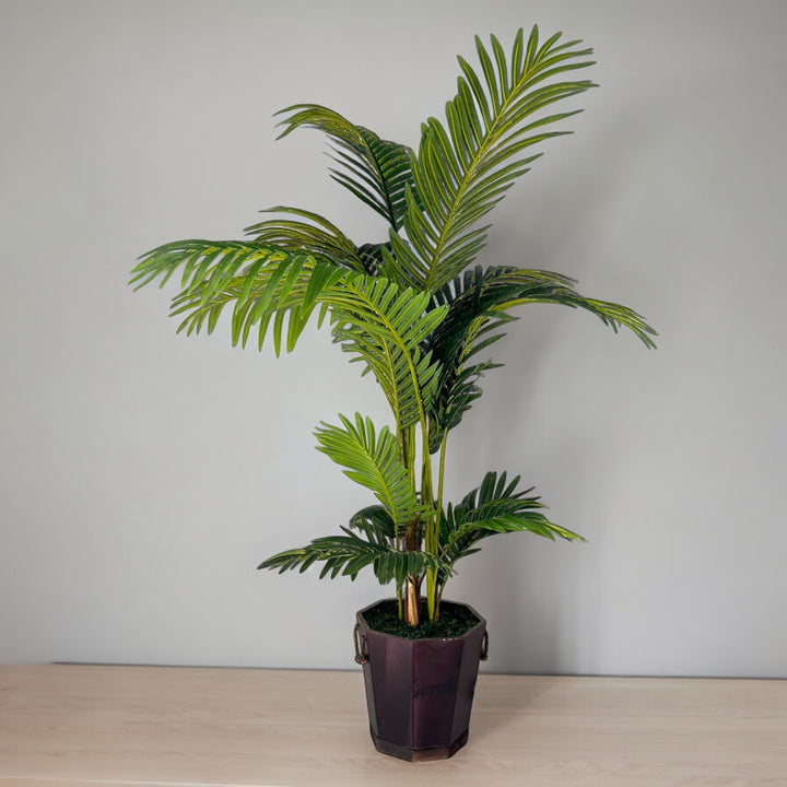 erica palm in a wooden pot. artificial plant for home and office.