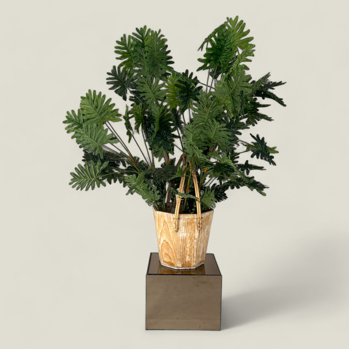 Faux Dense Philodendron In Wooden Planter