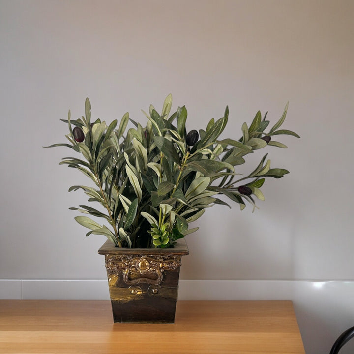 Faux Olive Plant with Grunge Pot