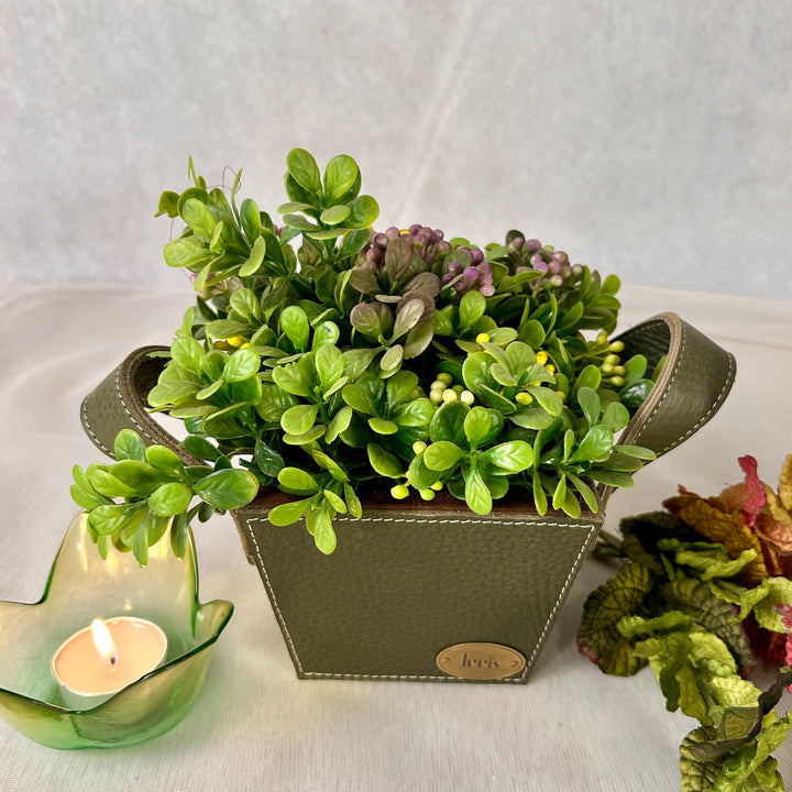 Green Leather Table Planter