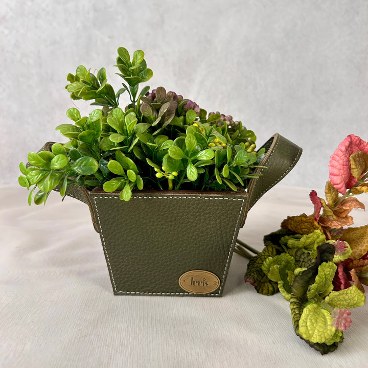 Green Leather Table Planter