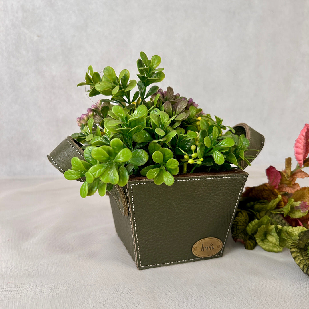 Green Leather Table Planter