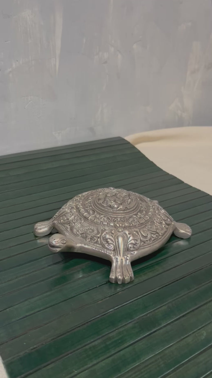 Silver Plated Brass Turtle with Ganpati