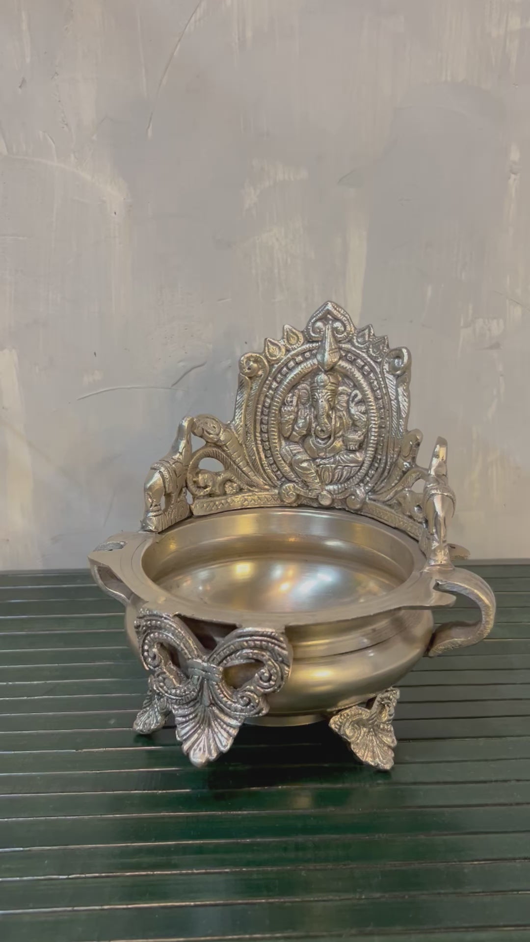 Silver Brass Urli with Ganpati